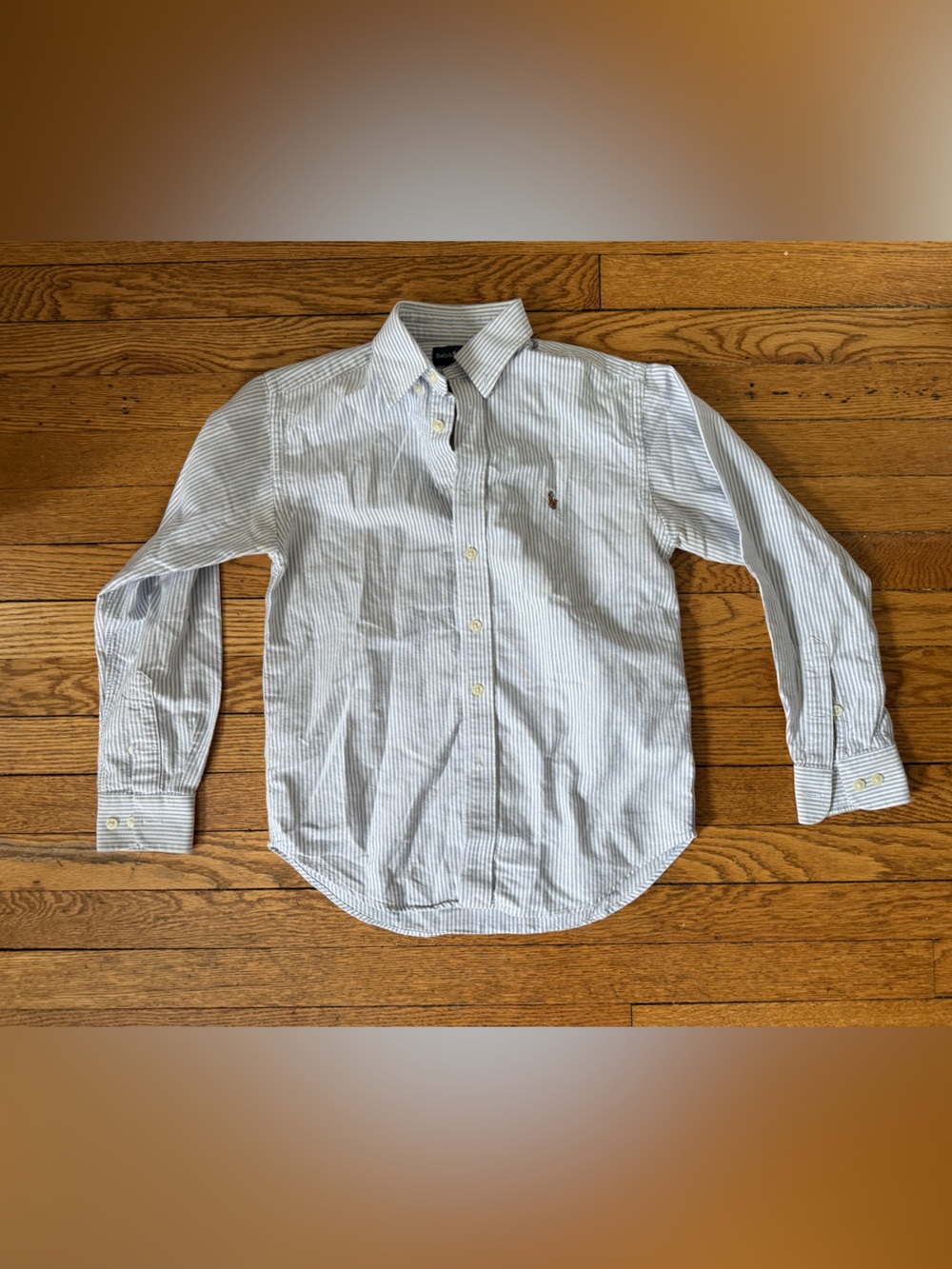 Ralph Lauren Blue and White Striped Button-Down Shirt - Size 10